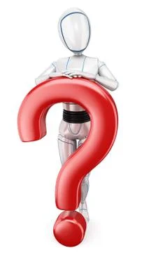 3D Humanoid robot with a very big question mark. Doubts Stock Illustration
