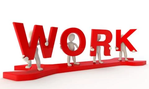 3d humans forming red work word standing on big wrench Stock Illustration