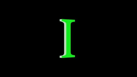 3d I letter logo loopable green color black background Illustrazione stock