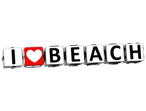 3d i love beach button click here block text 库存插图