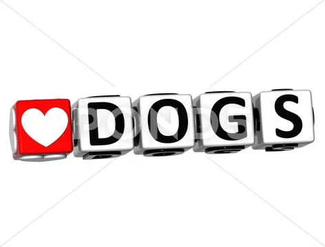 3d i love dogs button block text on white background Stock Illustration