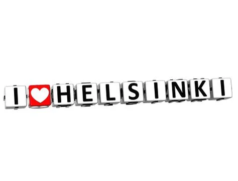 3d i love helsinki button click here block text Stock Illustration
