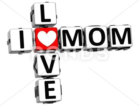 3d i love mom crossword block text Stock Illustration