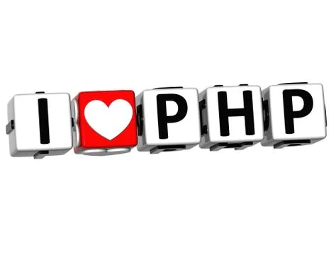 3d i love php button click here block text Stock Illustration