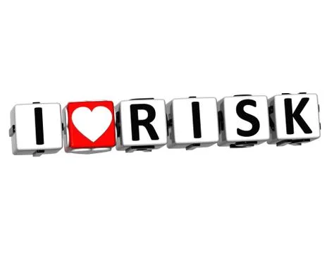 3d i love risk button click here block text Illustrazione stock