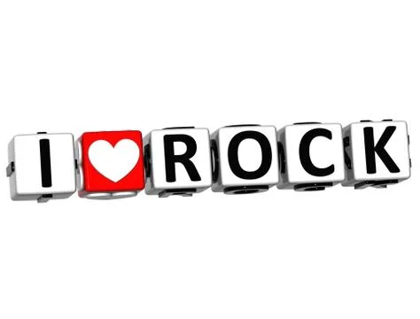 3d i love rock button click here block text Stock Illustration