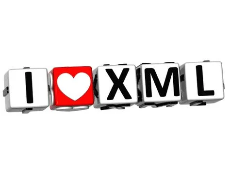 3d i love xml button click here block text Ilustração Stock