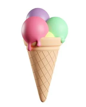 3d ice cream in a waffle cup isolated on white background Stock Illustration