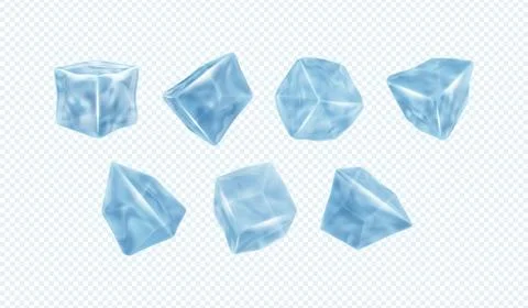 3d ice. Crystal cube piece, transparent splash block or white frozen water Stock Illustration