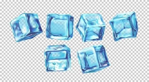 3d ice cubes. Freeze blocks for cocktail and drinks, realistic frosty glass.. Illustrazione stock