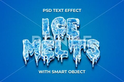 3D Ice Melts Editable Text Effect PSD Frozen Icicle Melting Winter Font PSD Template