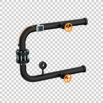 3d icon of black pipe, two valves and leak detection system, 3d render Stock Illustration