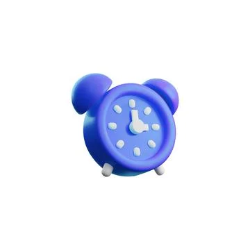3D icon of a blue alarm clock with a dial on a white background Stock Illustration