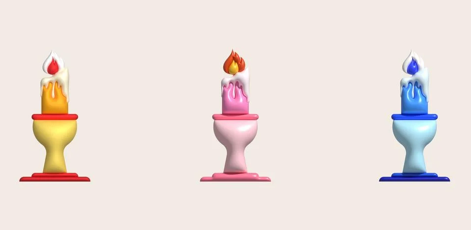 3d icon. Burning candle melting and burning flame. 스톡 일러스트
