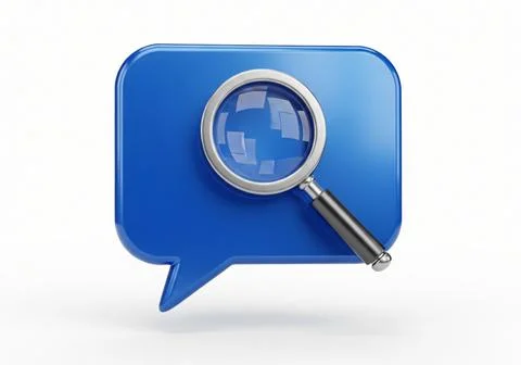 3D Icon, A chat bubble with a magnifying glass symbolizing communication and イラスト素材