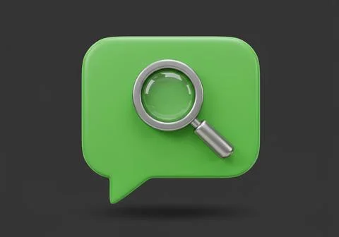 3D Icon, A chat bubble with a magnifying glass symbolizing communication and イラスト素材