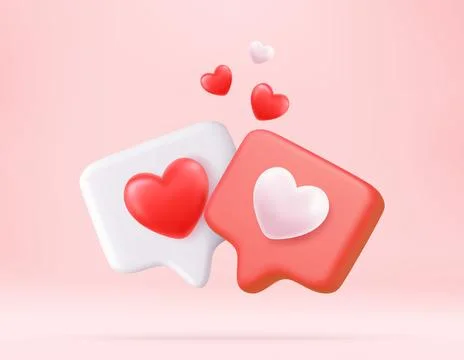3D icon chat button with red and white heart. Stock Illustration