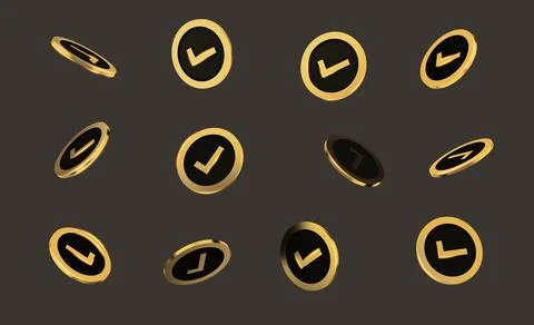 3d icon with check mark in 360 degree rotated in diferent sides. Gold business Illustrazione stock