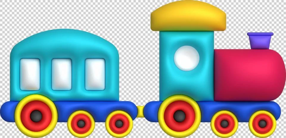 3d icon children's constructor train with trailers. The concept of preschoo.. Stock Illustration