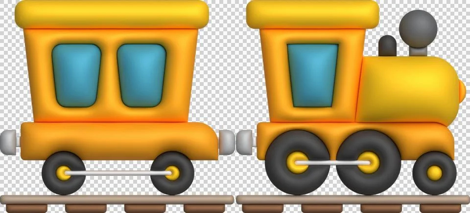 3d icon children's constructor train with trailers. The concept of preschoo.. Stock Illustration
