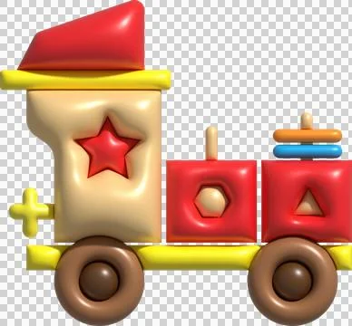 3d icon children's constructor train with trailers. The concept of preschoo.. Illustrazione stock