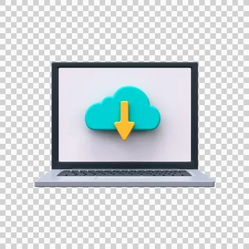 3d icon of cloud file download on laptop screen. イラスト素材
