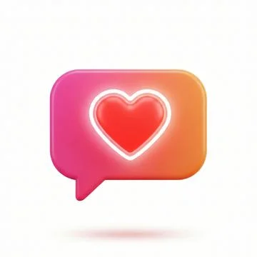 3D Icon, A colorful chat bubble with a heart symbol, representing affection イラスト素材