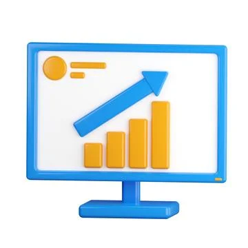 3d icon. Computer icon with infographics on display. イラスト素材