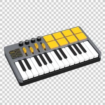 3D Icon of digital midi controller keyboard in gray yellow color Stock-Illustration