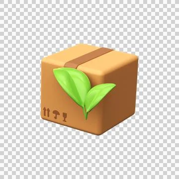 3d Icon of eco-packaging, boxes. Box with leaves Stock Illustration