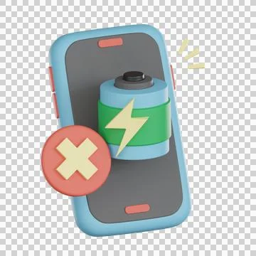 3d icon of empty battery on smartphone screen shows low power states with a.. Stock Illustration