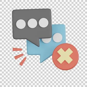 3d icon of empty chat states with cancel symbol and speech bubbles in gray .. Stock Illustration