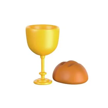 3d icon eucharist bread and vine. Sacrament of Holy Communion Religion Christian Ilustração Stock