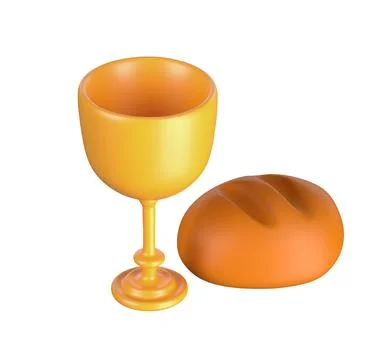 3d icon eucharist bread and vine. Sacrament of Holy Communion Religion Christian Stock Illustration
