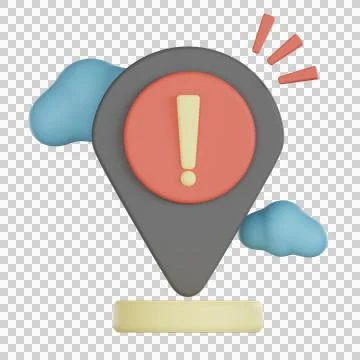 3d icon with exclamation mark inside location pin symbolizing empty alert s.. Stock Illustration