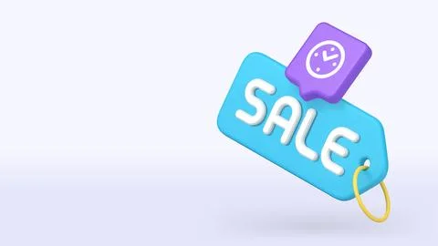 3d icon featuring a bright blue tag with bold white SALE text and a clock sym イラスト素材