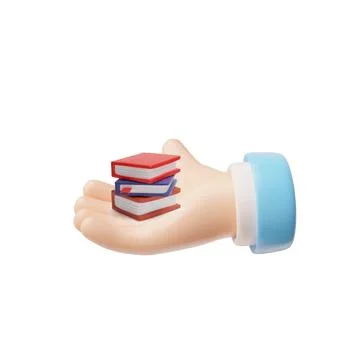 3d icon. The hand holds small books in the palm. 스톡 일러스트