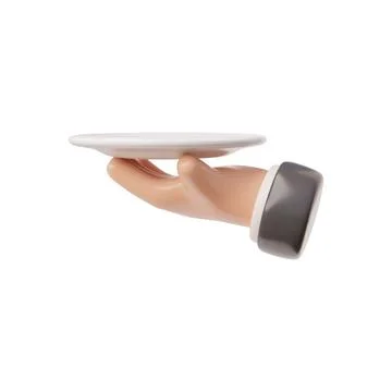 3d icon hand of a waiter in an elegant suit who holds a plate Stock Illustration