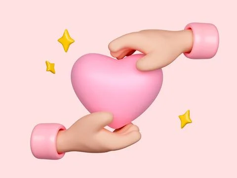 3D icon hands holding pink heart to supporting and giving help. Healthcare Stock Illustration