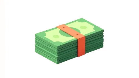 3d icon illustration of stack of bills on white background. Stock Footage 297066985