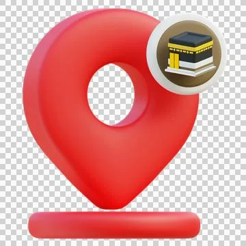 3D Icon of Location Marker with Kaaba for Finding Qibla Direction Stock Illustration