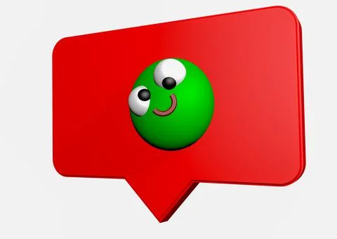 3D icon of message or notification in social networks, with a happy green fac Stock Illustration