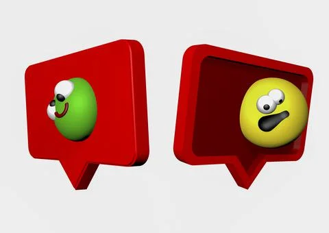 3D icon of message or notification in social networks, with a happy and a des Stock Illustration