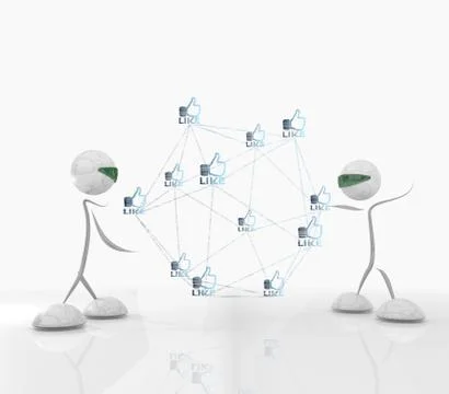 Like 3d icon network with two 3d characters Stock Illustration