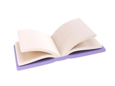 3d icon open book school, diary with white paper blank pages and bookmark Stock Illustration