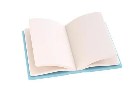 3d icon open book school, diary with white paper blank pages and bookmark 스톡 일러스트