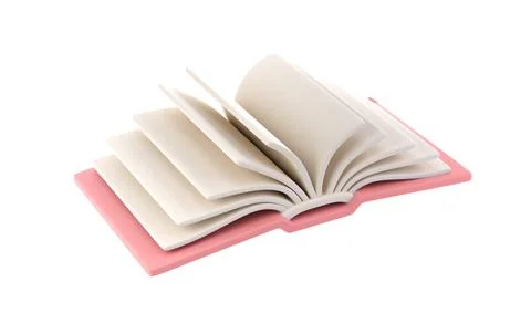 3d icon open book school, diary with white paper blank pages and bookmark Stock-Illustration