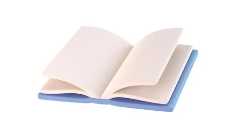 3d icon open book school, diary with white paper blank pages and bookmark Stock Illustration