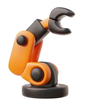 3D icon of an orange robotic arm with a gripper, automation, and technology. Stock Illustration