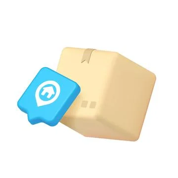 3d icon realistic vector illustration featuring a cardboard delivery box and  Stock Illustration